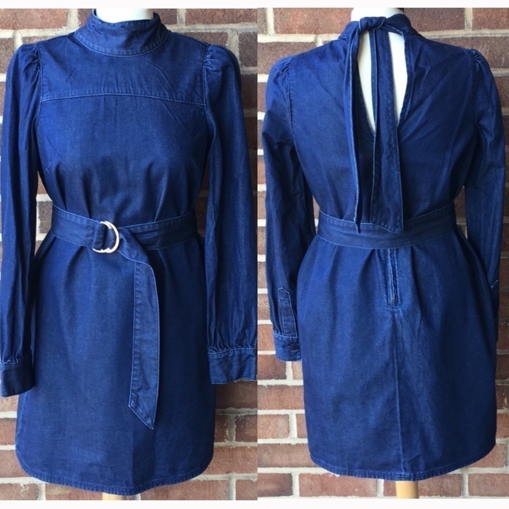 Kate Spade High Neck Open Back long sleeve Denim Mini dress small